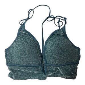 Pink Victoria Secret Floral Lace Velvet Bralette in Teal. Size Small.